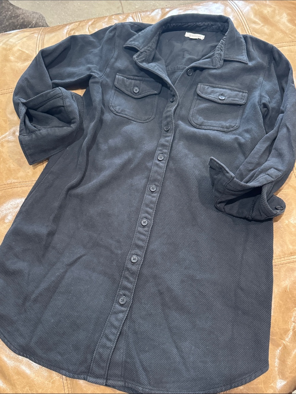 Outerknown Blanket Black Long-Sleeve Button-Up Shirt Dress Small